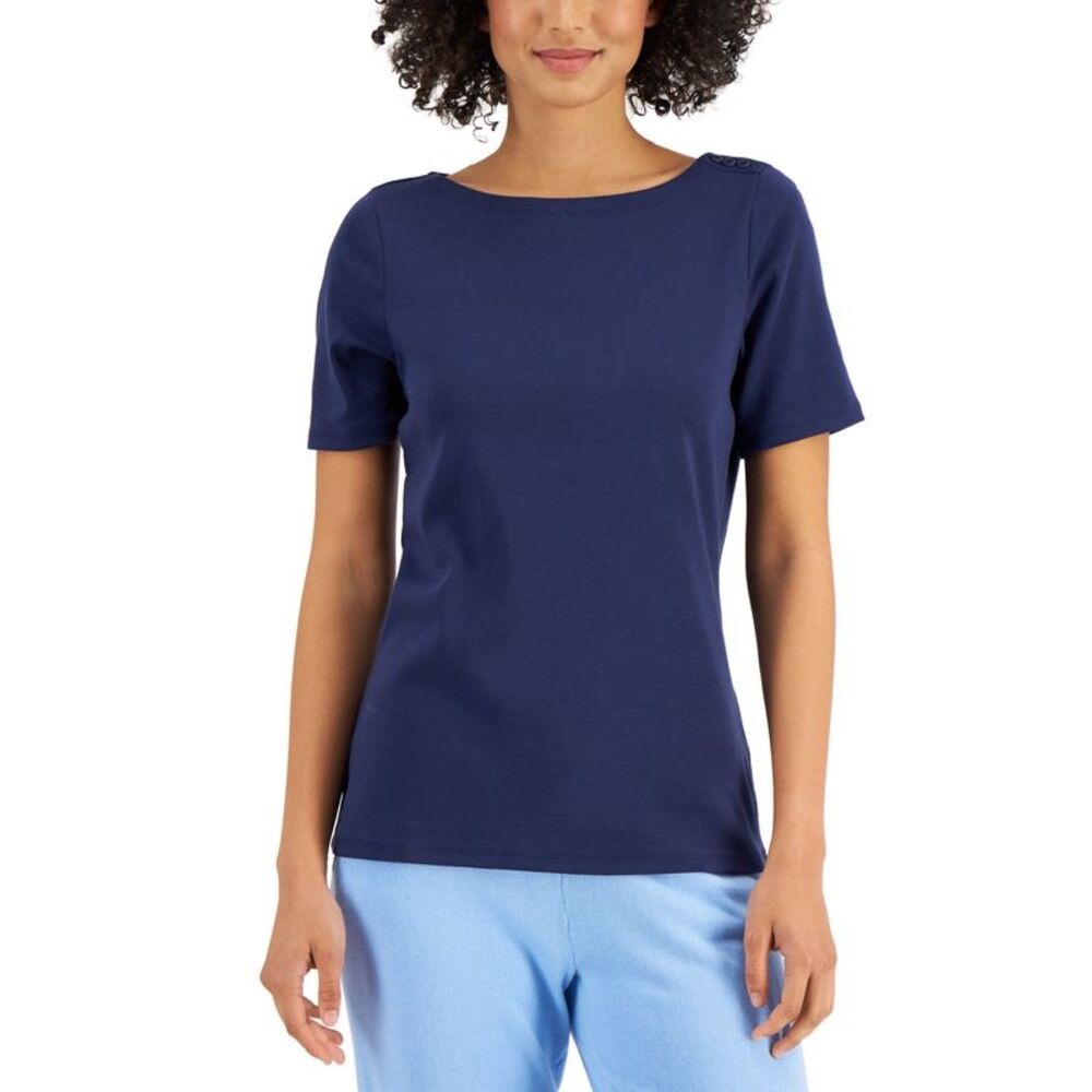 Charter Club Cotton Boat-Neck Top